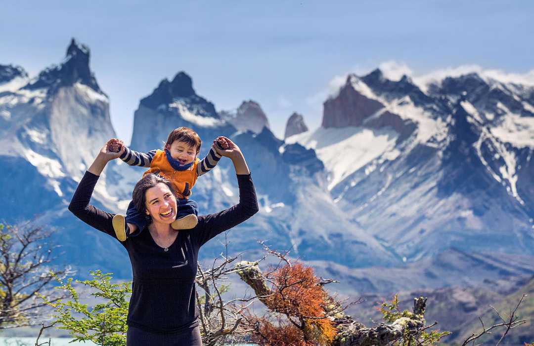 Mother and son at Torres del Paine National Park in South America