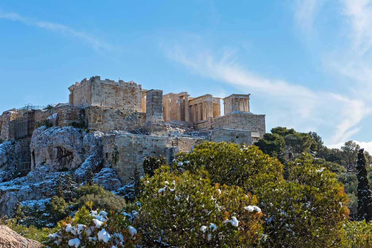 The Acropolis during the winter season in Athens, Greece