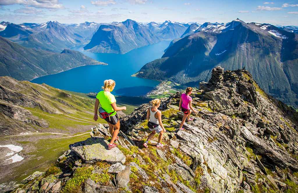 Hiking Hjørundfjord in Norway.  Photo  courtesy of Håvard Myklebust / www.fjordnorway.com