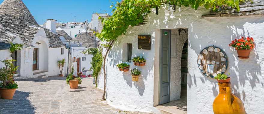 White circular Trulli houses of Alberobello in the Puglia region of Italy