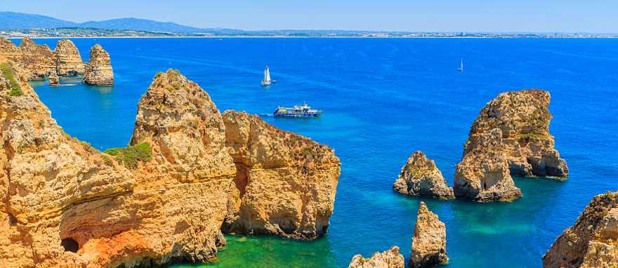 Boats on the water at Ponta da Piedade in Portugal.