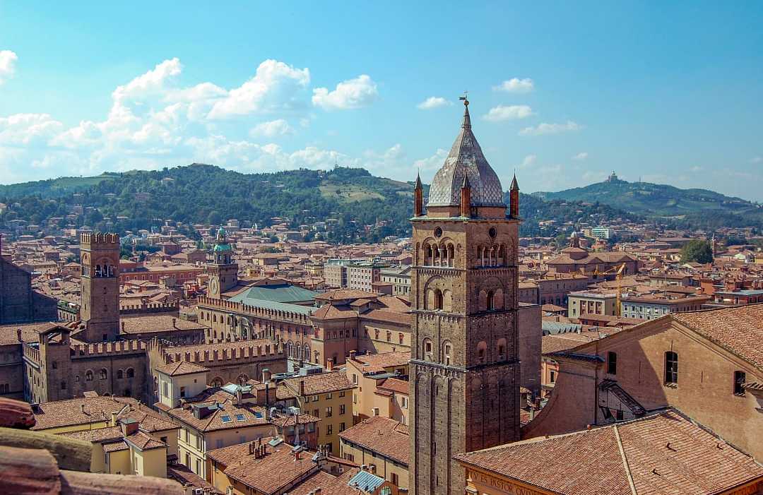 The city and surrounding hills of Bologna, Italy