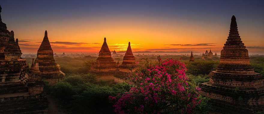 Bagan temples in Myanmar at sunset