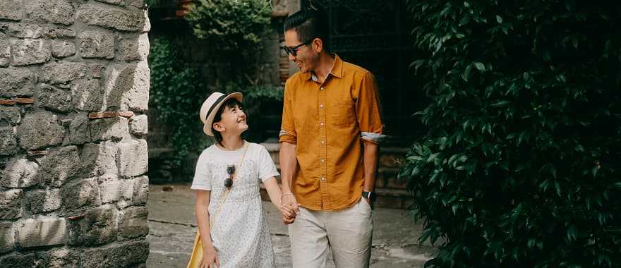 Father and daughter at a medieval town in Italy.  Father and daughter at a medieval town in Italy.