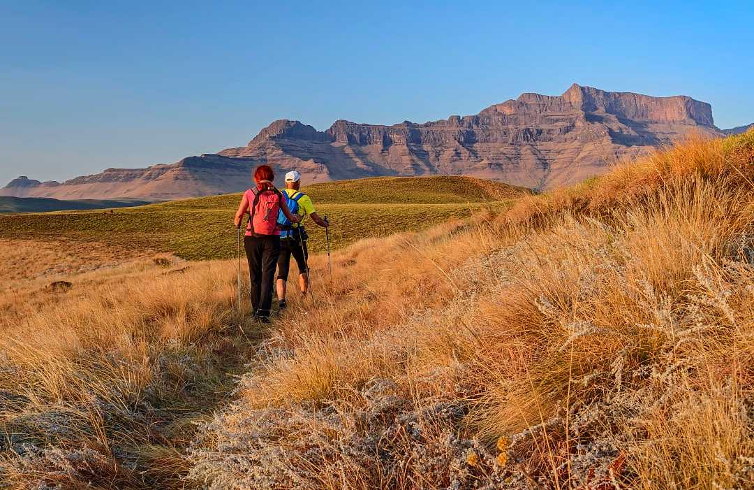 Senior couple hiking at The Drakensberg in KwaZulu-Natal, South Africa