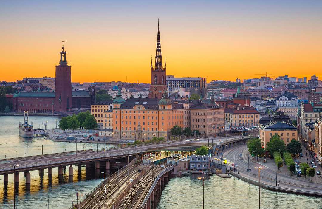 Stockholm cityscape at sunset, Sweden